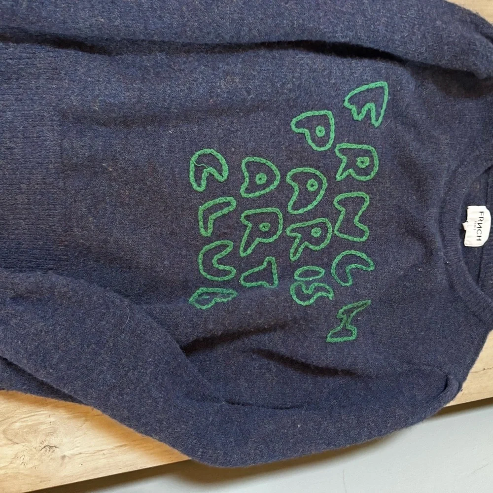 FRNCH Navy and Green Art Club Sweater - Picture 4 of 10